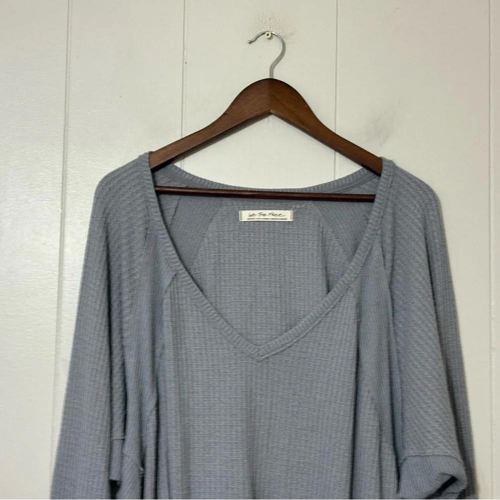 Free People We The Free Santa Clara Thermal Top Gray Waffle Knit Long Sleeve M